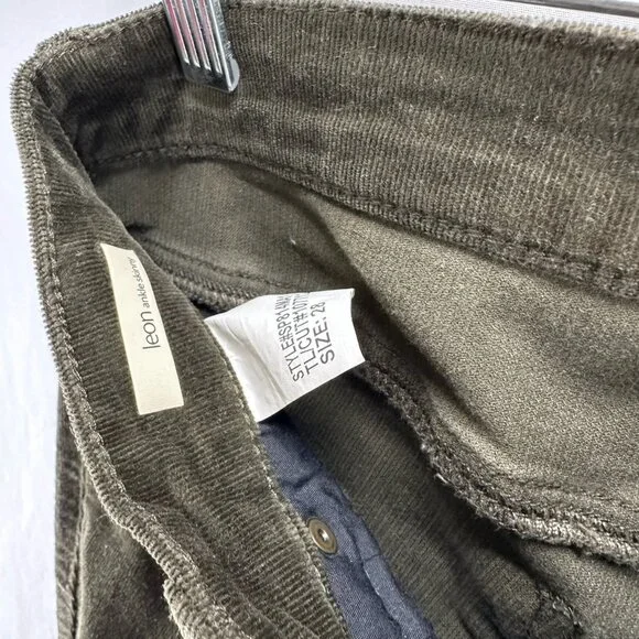 Edyson Leon Ankle Skinny Corduroy Pants Womens 28 Stretch Zip Hem Mid-Rise Green - Picture 11 of 14